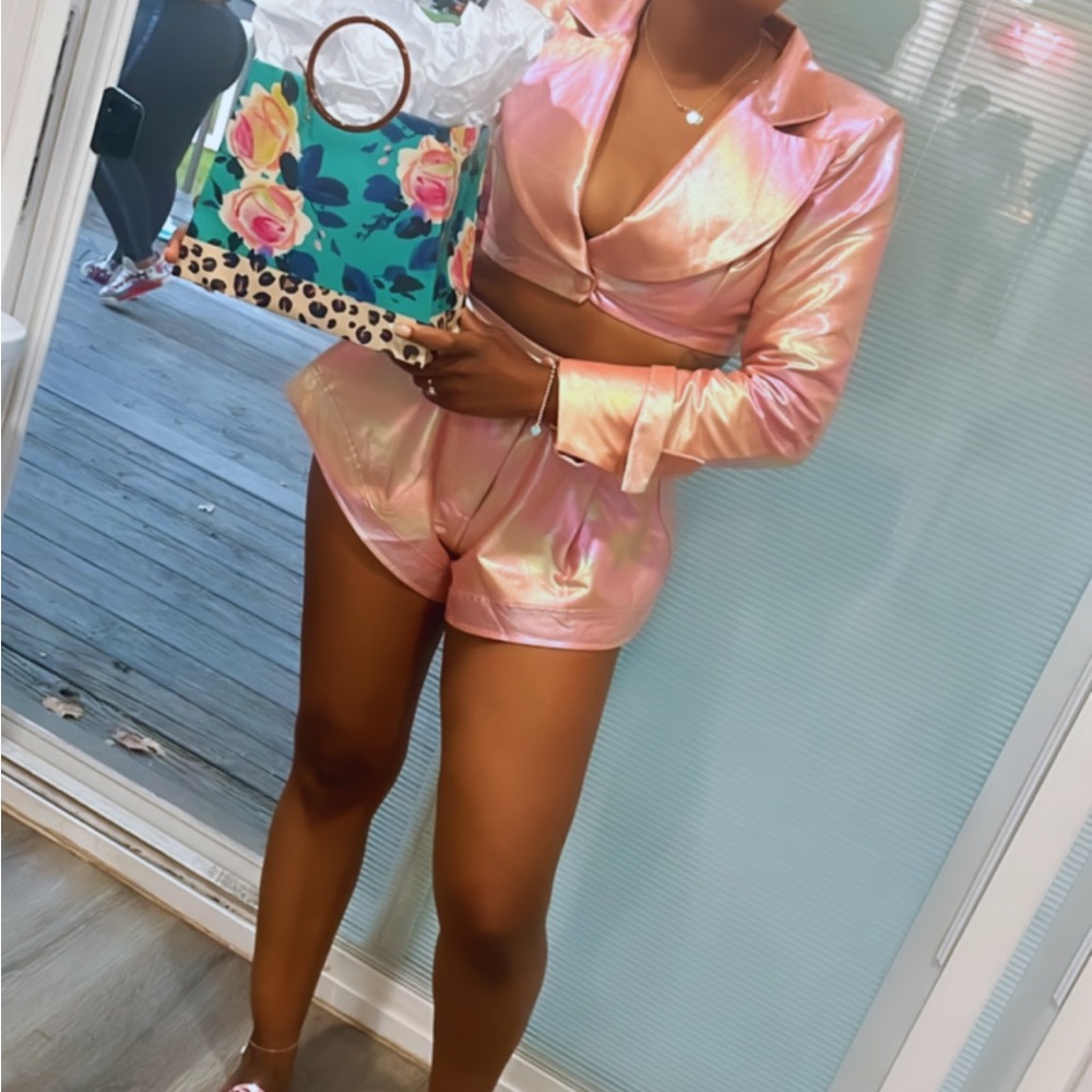 Pink Metallic Short Set